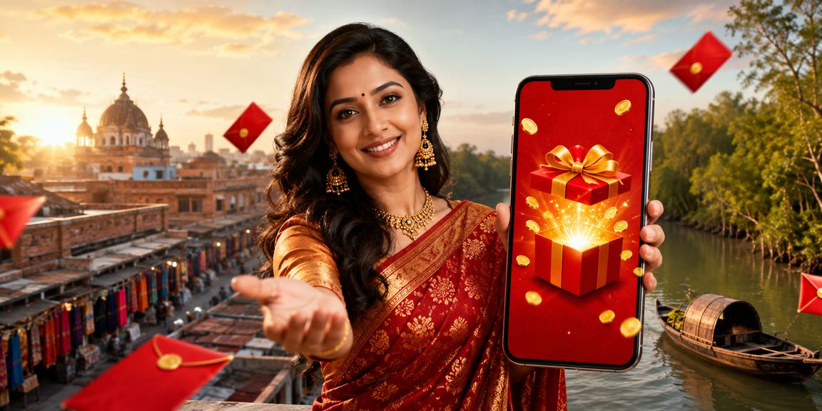 সুন্দরবন এলাকায় f998 রেড এনভেলপ বোনাস ও জ্যাকপট উপভোগ করছেন একজন মডেল